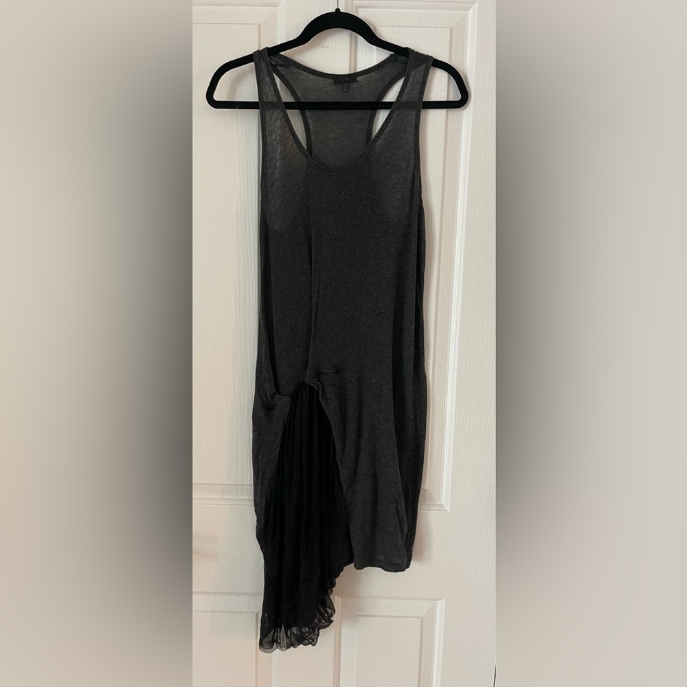 Grey T back tank dress with peak boo black detail. Comfy!